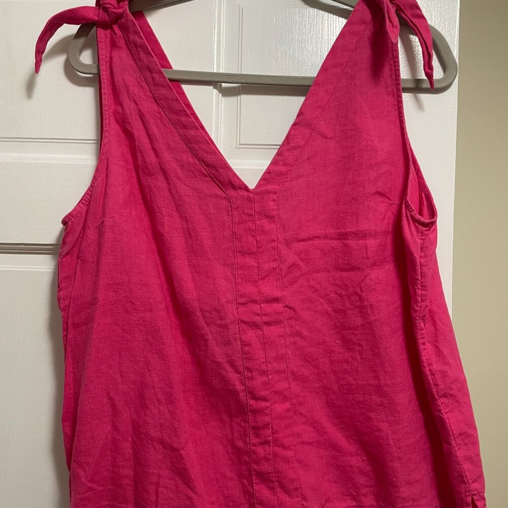 J. Crew Double V-Neck Linen Tank Top, Bright Pink, Size Large